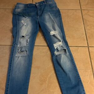 FITJEANS Women's Ripped Blue Skinny Jeans